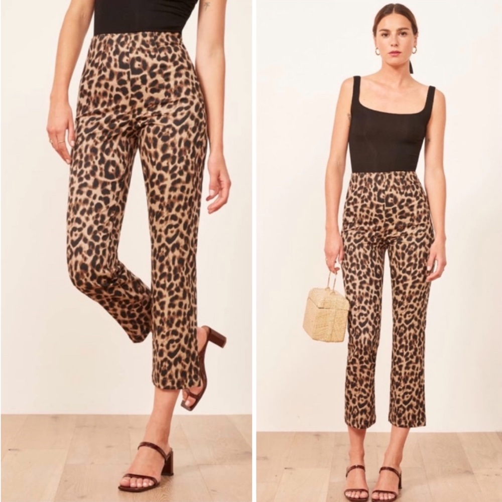 Reformation Marlon Cropped Pant in Leopard (Size 4P)
